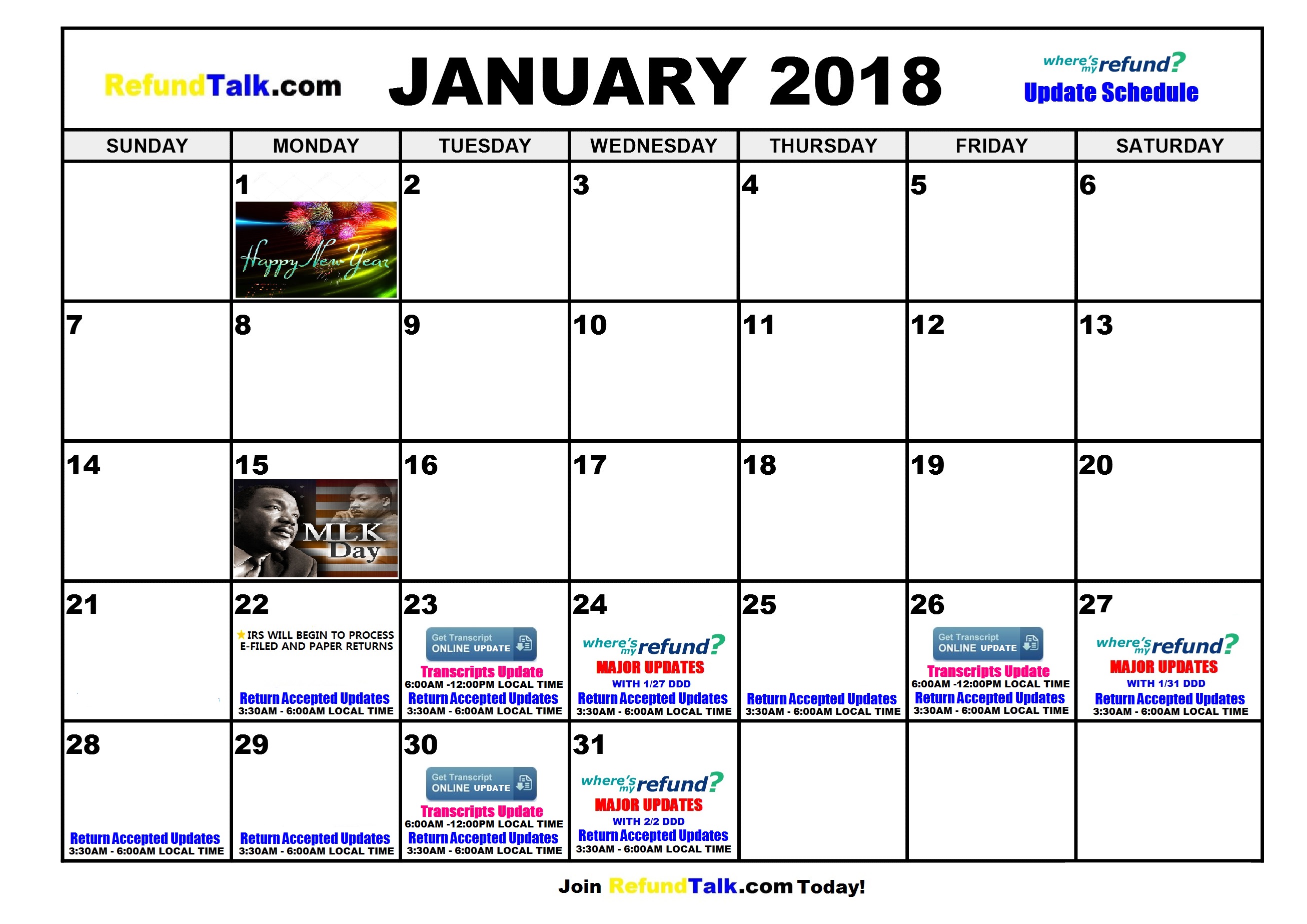 Updates Calendar ⋆ RefundTalk.com