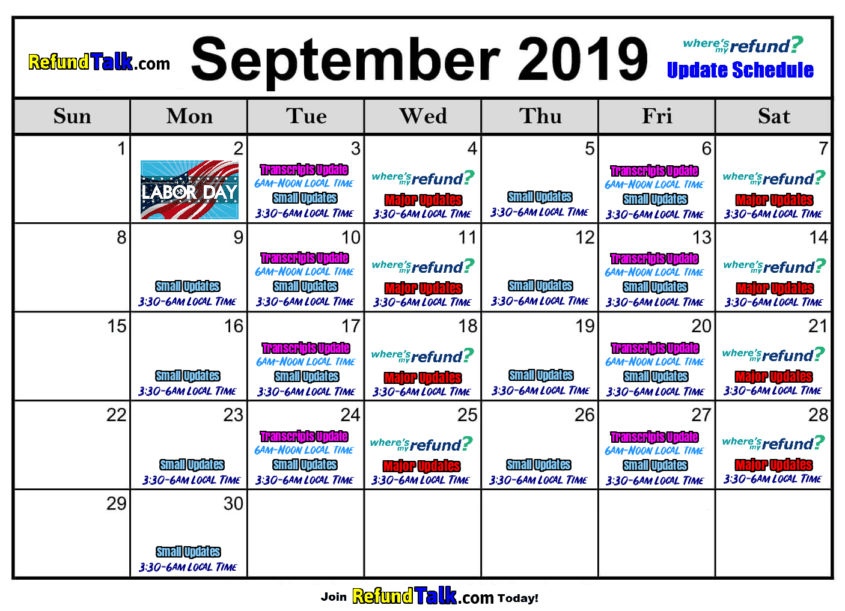 Tax Refund Updates Calendar ⋆ RefundTalk.com