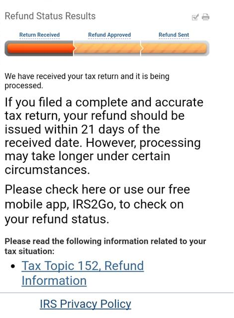 IRS Being Processed Refund Status Messages