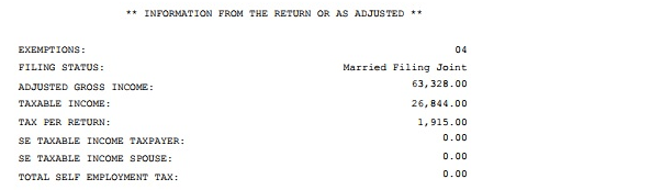 basic calculations on IRS tax transcript