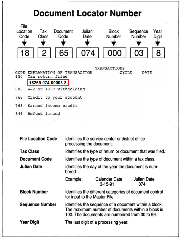 Document Locator Number for on IRS tax transcripts