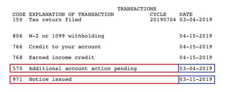 date on IRS tax transcript