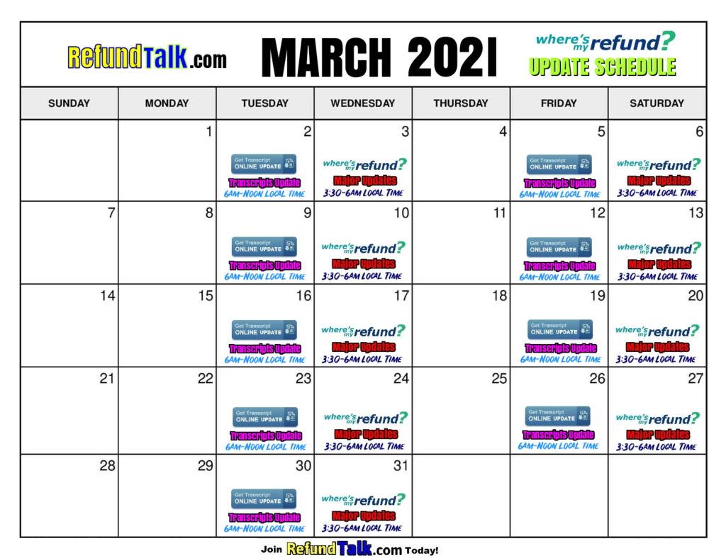 Tax Refund Updates Calendar Refundtalk Com