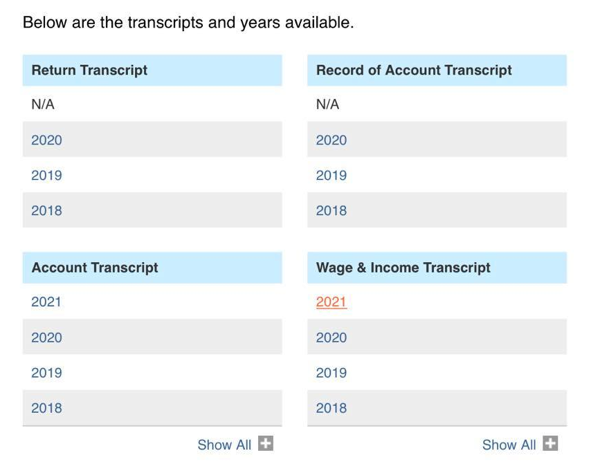 N/A Not Available on IRS Tax Transcripts