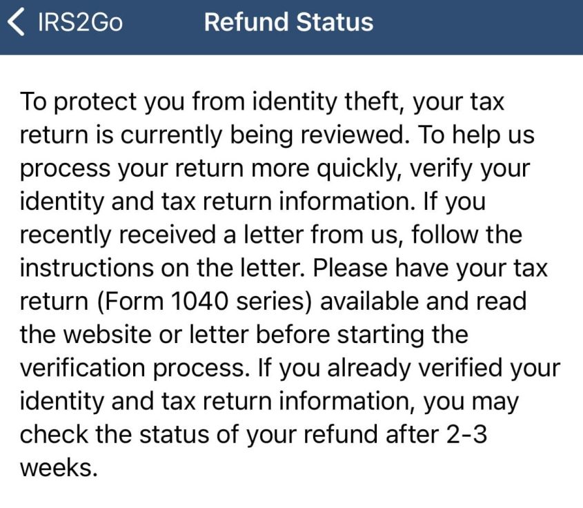 IRS Where's My Refund? Status Message Identity Verification Process ⋆